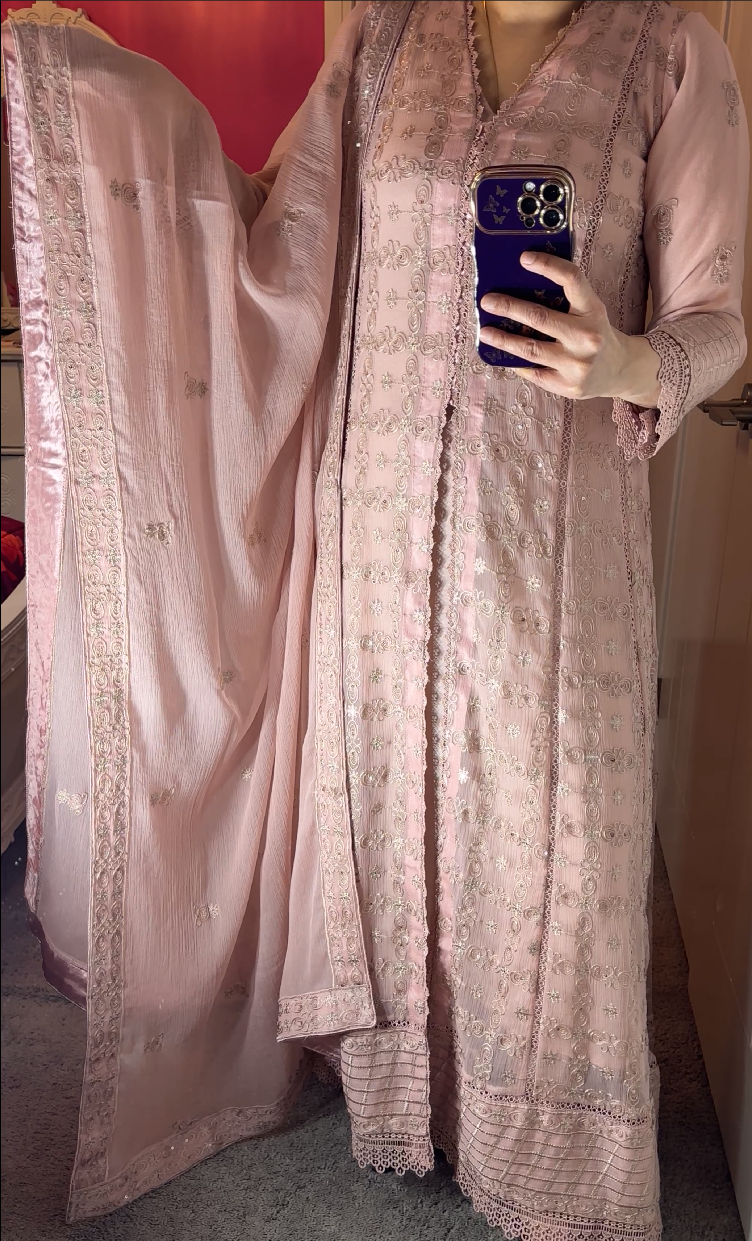 Agha Noor Inspired Chiffon Light Pink Maxi Dress