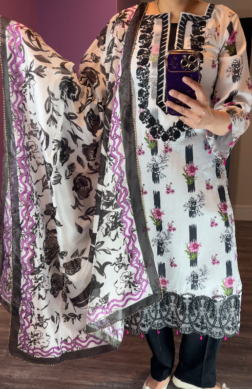 Asifa Nabeel Inspired Lawn White 3-Piece Suit