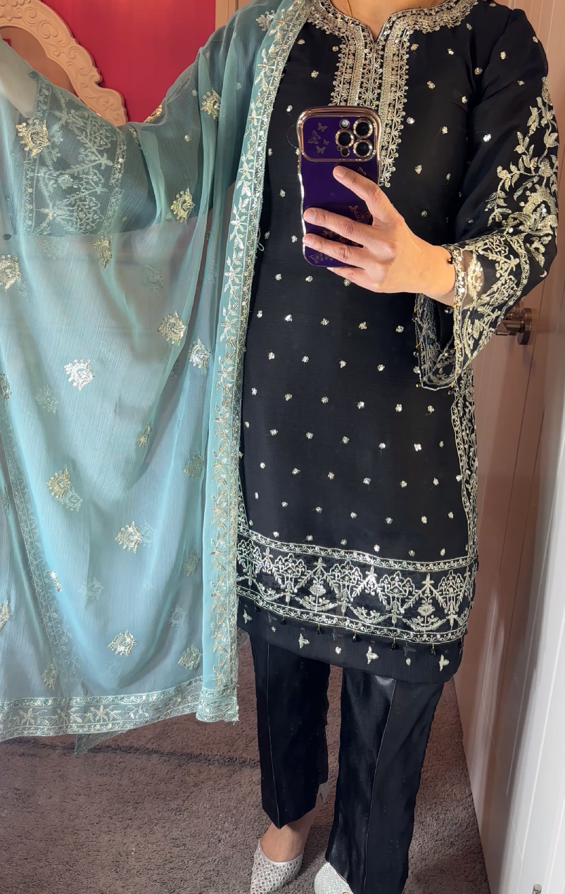 Asim Jofa Inspired Chiffon Black 3-Piece Suit