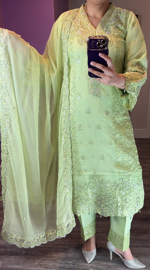 Azure Inspired Chiffon Green 3-Piece Suit