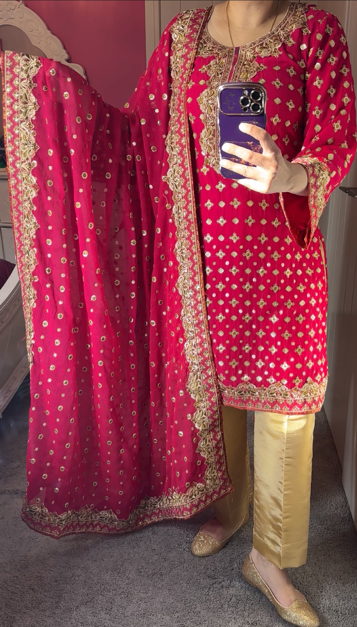 Azure Inspired Chiffon Pink 3-Piece Suit