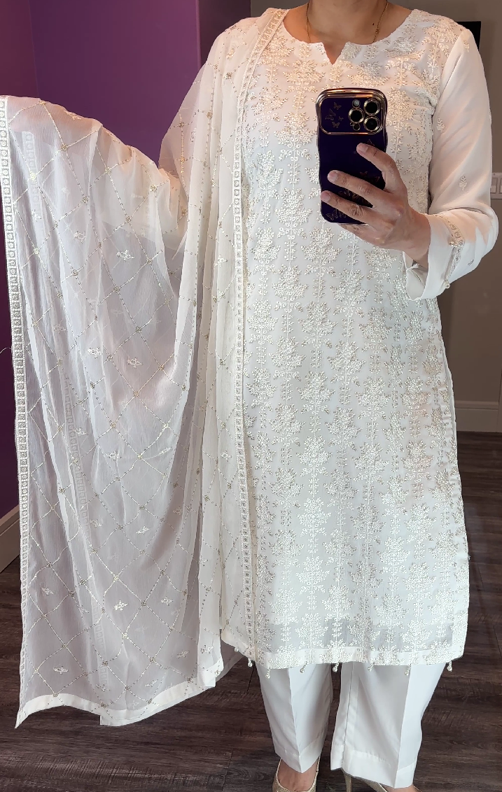Baroque Inspired Chiffon White 3-Piece Suit