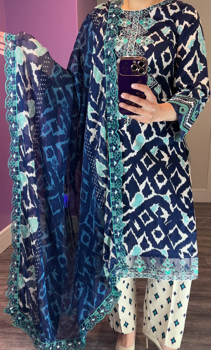 Baroque Inspired Lawn Blue 3-Piece Suit