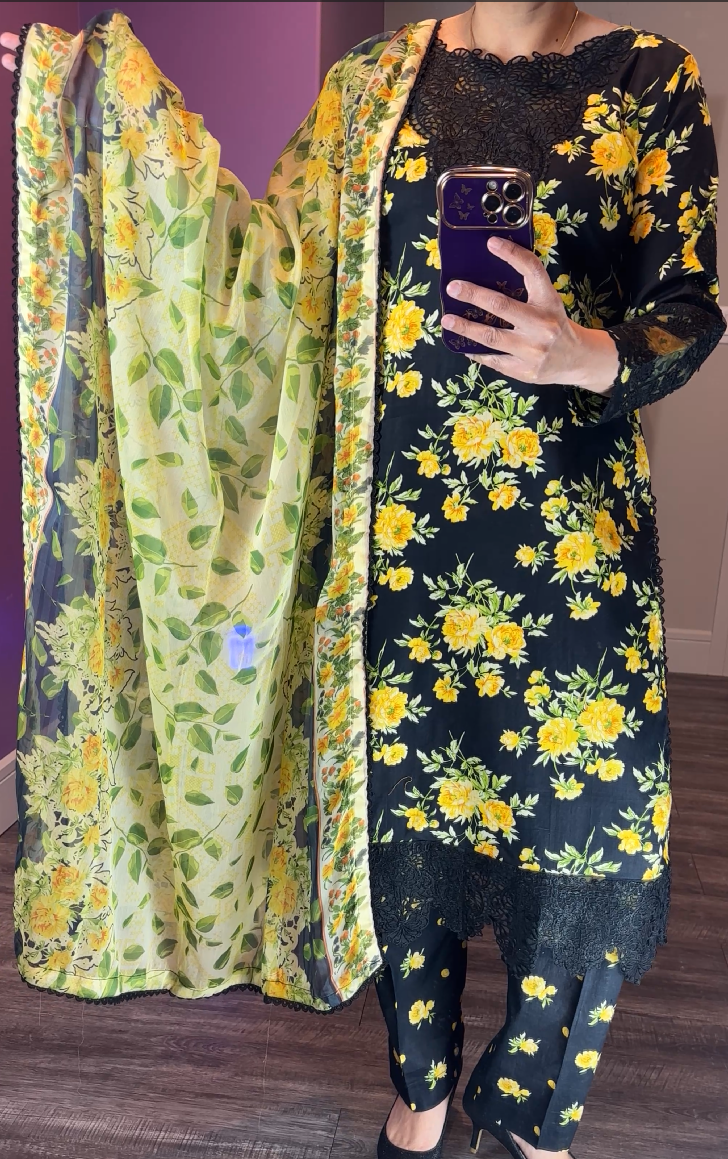 Elaf Inspired Lawn Black 3-Piece Suit
