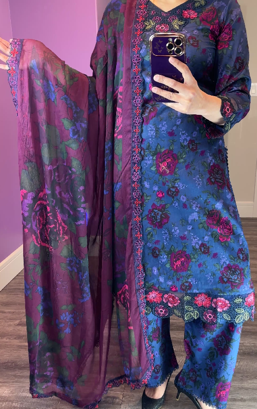 Iznik Inspired Lawn Blue 3-Piece Suit
