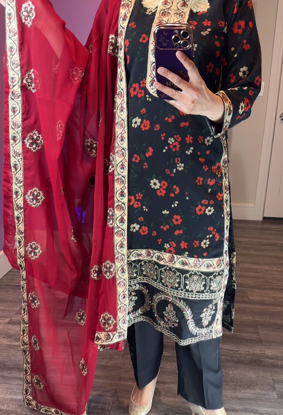 Nureh Inspired Chiffon Black 3-Piece Suit