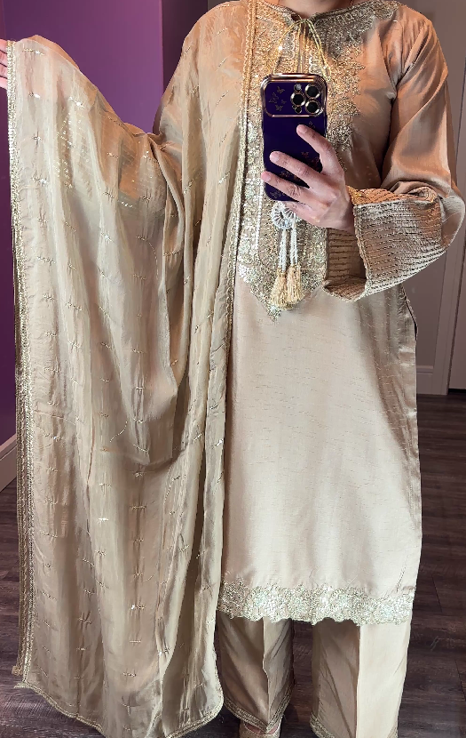 Zarqun Original Silk Beige 3-Piece Suit