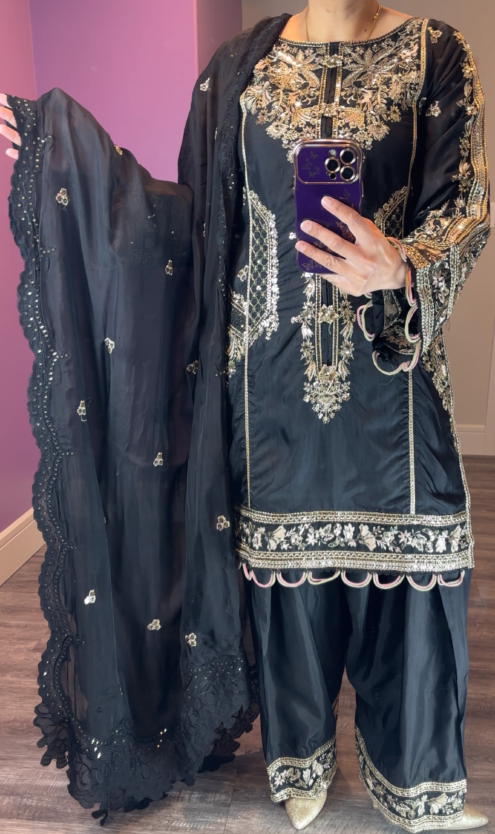 Zarqun Original Silk Black 3-Piece Suit