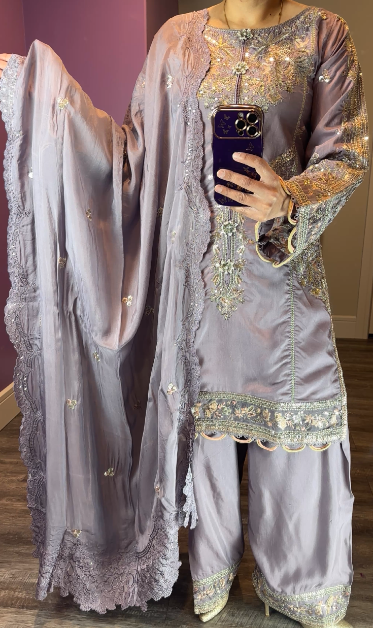 Zarqun Original Silk Lavender 3-Piece Suit