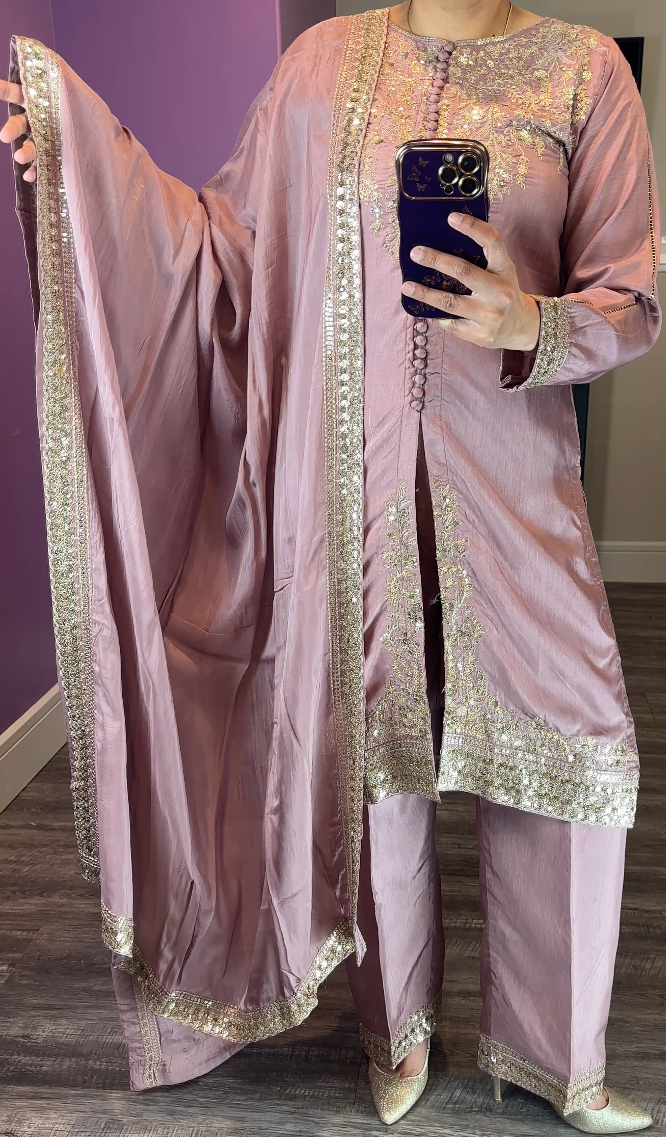 Zarqun Original Silk Pink 3-Piece Suit