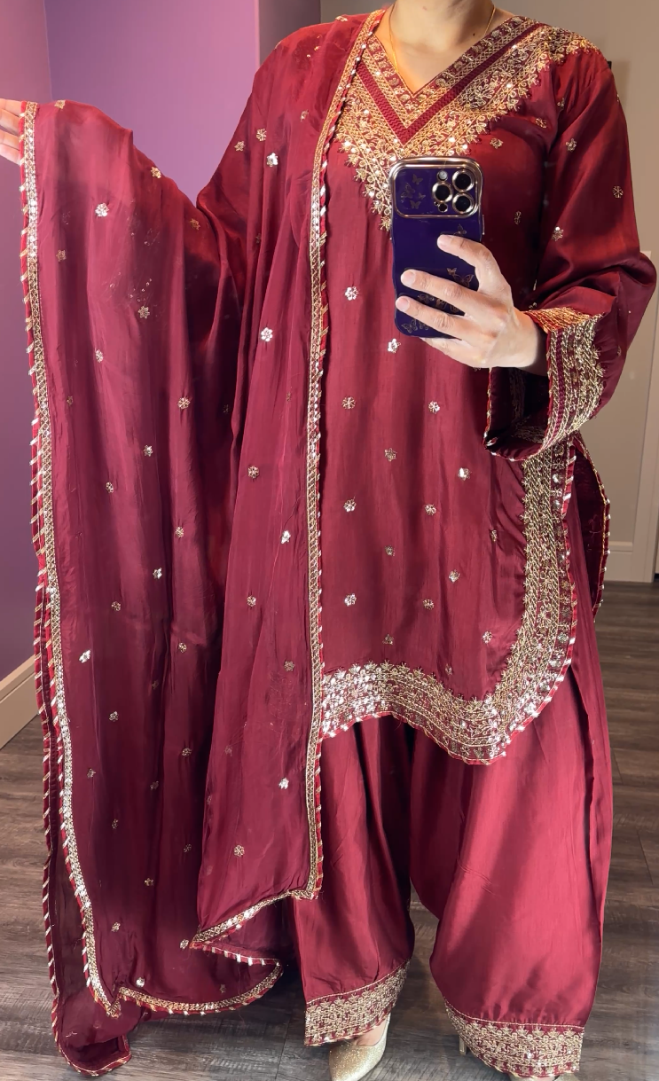 Zarqun Original Silk Burgundy 3-Piece Suit