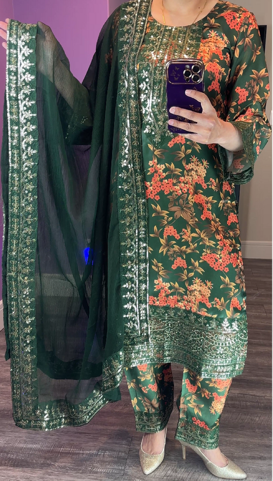 Shenora Inspired Silk Forest Green 3-Piece Suit