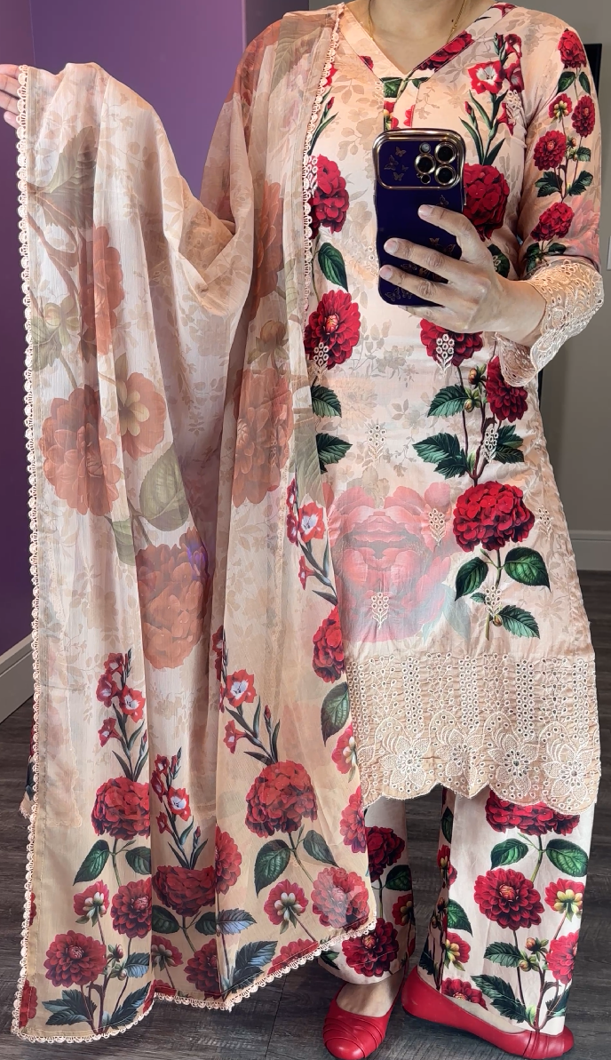 Adan Libas Inspired Lawn Beige 3-Piece Suit