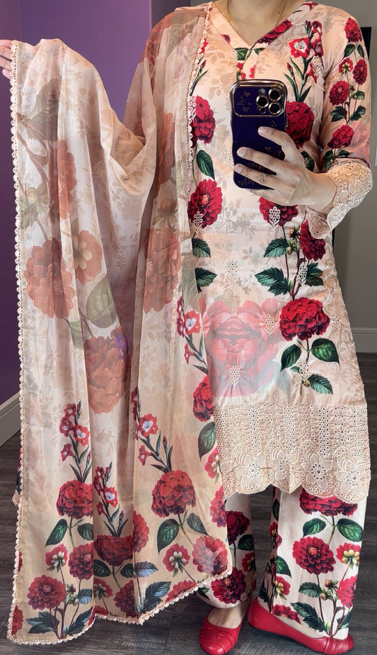 Adan Libas Inspired Lawn Beige 3-Piece Suit