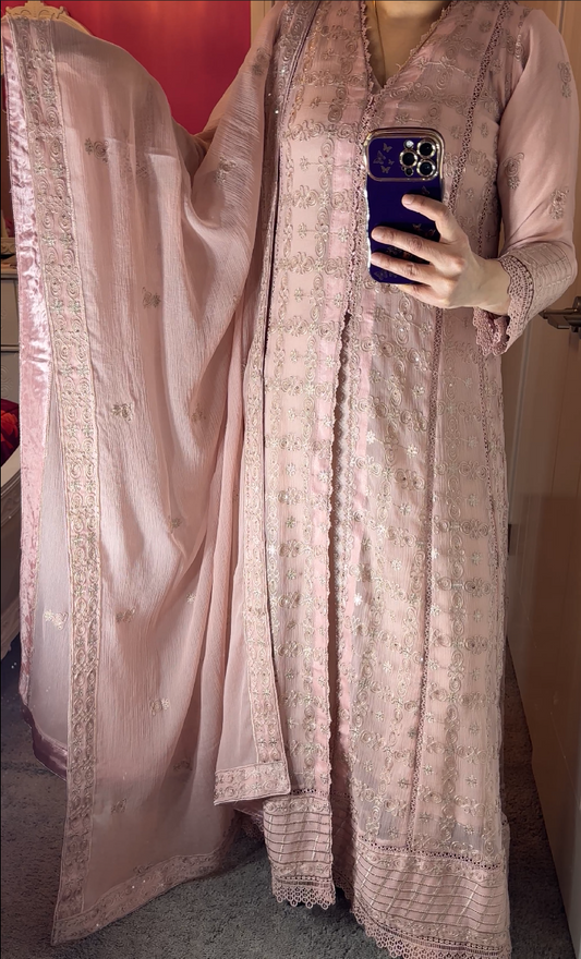 Agha Noor Inspired Chiffon Light Pink Maxi Dress