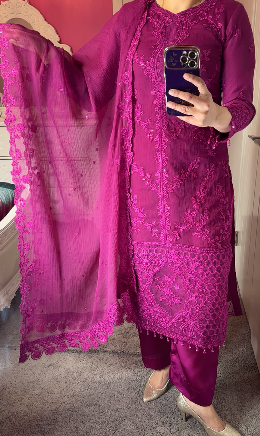 Azure Inspired Chiffon Purple 3-Piece Suit