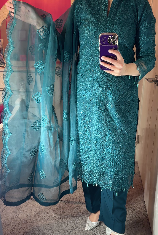 Azure Inspired Organza Zinc 3-Piece Suit