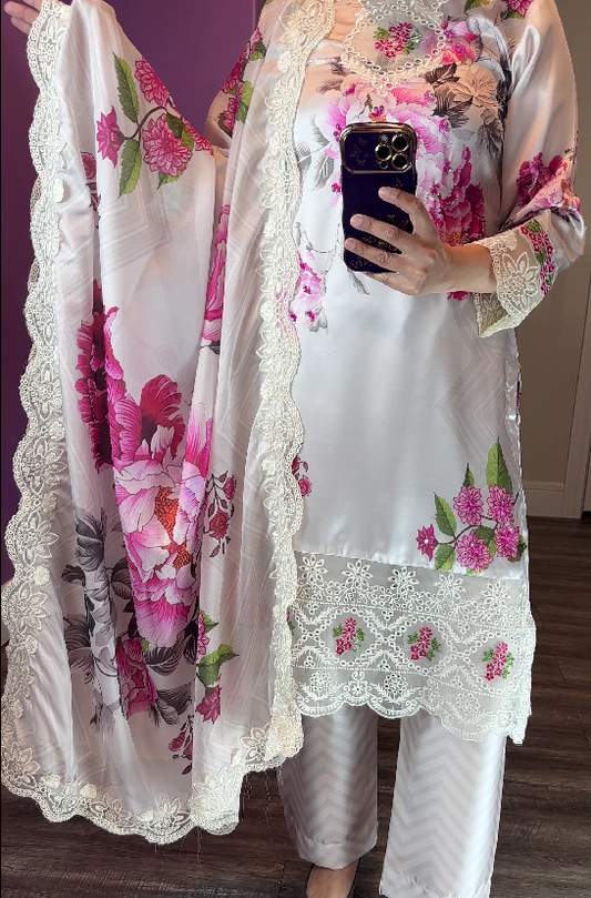 Baroque Inspired Silk Silver 3-Piece Suit