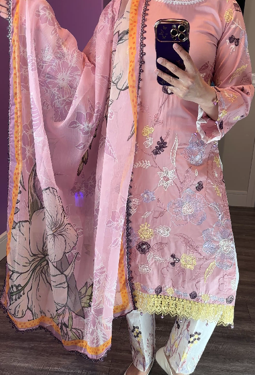 Coco Zara Shah Jahan Inspired Cotton Tea Pink 3-Piece Suit