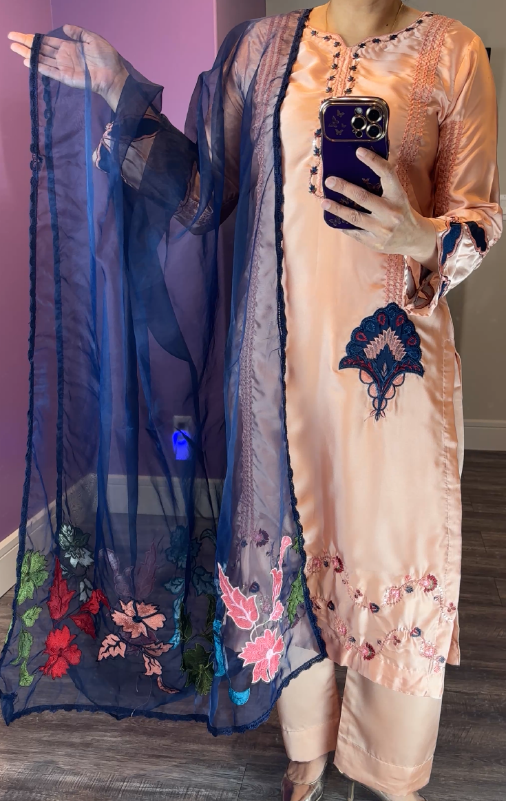 Fiza Naeem Inspired Silk Pink 3-Piece Suit