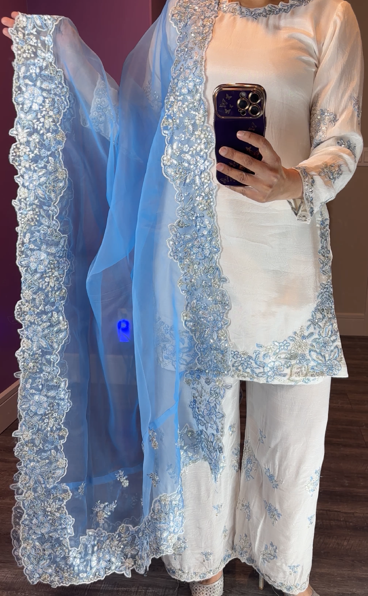Hussain Rehar Inspired Silk White 3-Piece Suite