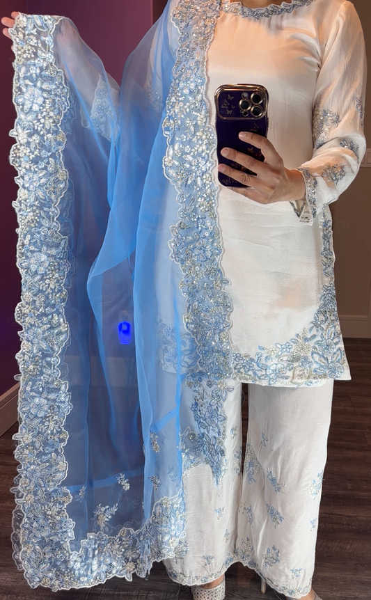 Hussain Rehar Inspired Silk White 3-Piece Suite