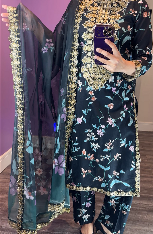 Iznik Inspired Lawn Black 3-Piece Suit