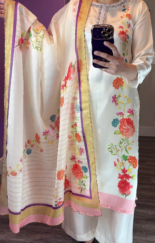 Lulusar Inspired Silk Off-White 3-Piece Suit