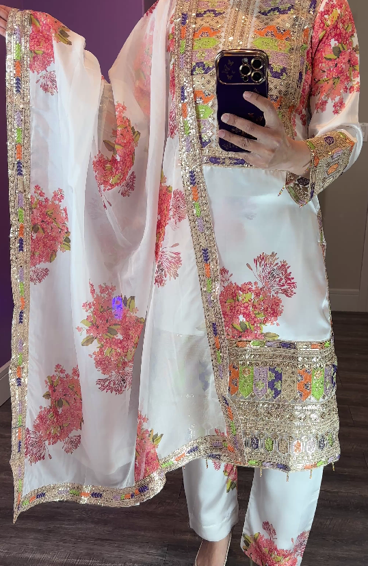 Sabya Sachi Inspired Silk White 3-Piece Suit