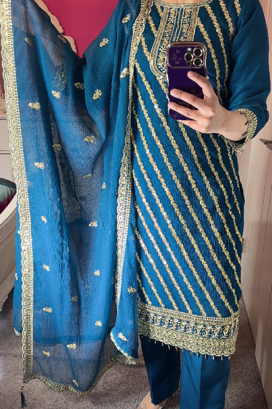 Vinay Inspired Chiffon Zinc 3-Piece Suit