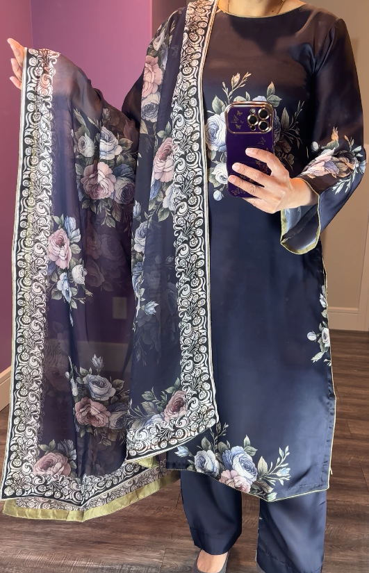Zainab Chottani Inspired Silk Navy 3-Piece Suit