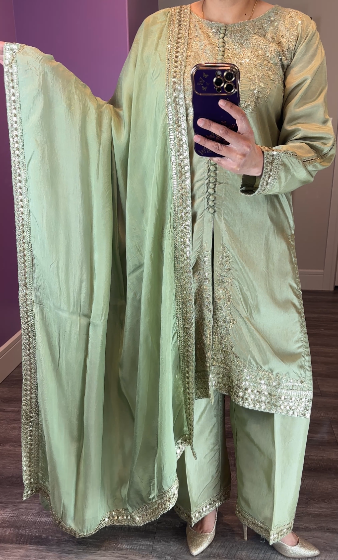 Zarqun Original Silk Green 3-Piece Suit