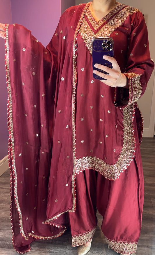 Zarqun Original Silk Burgundy 3-Piece Suit